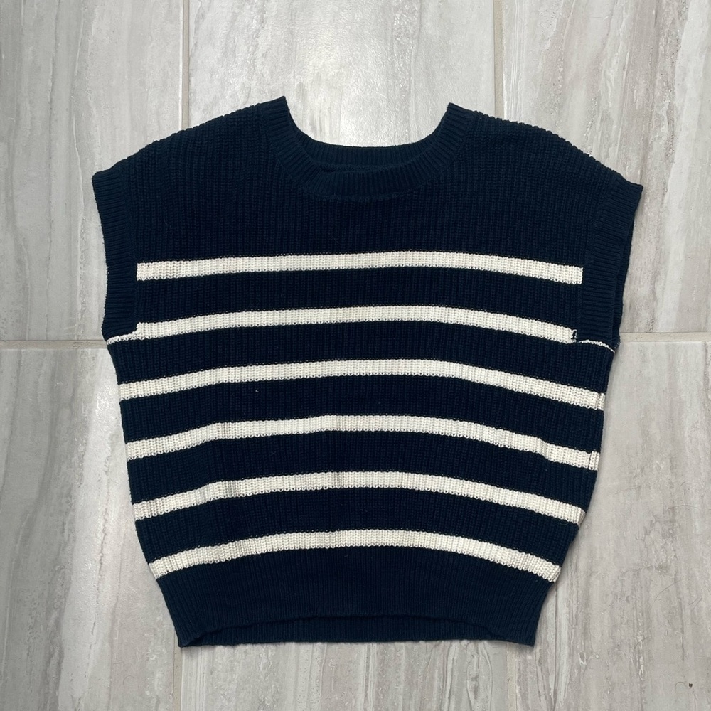 Blue and White Striped Sweater Vest